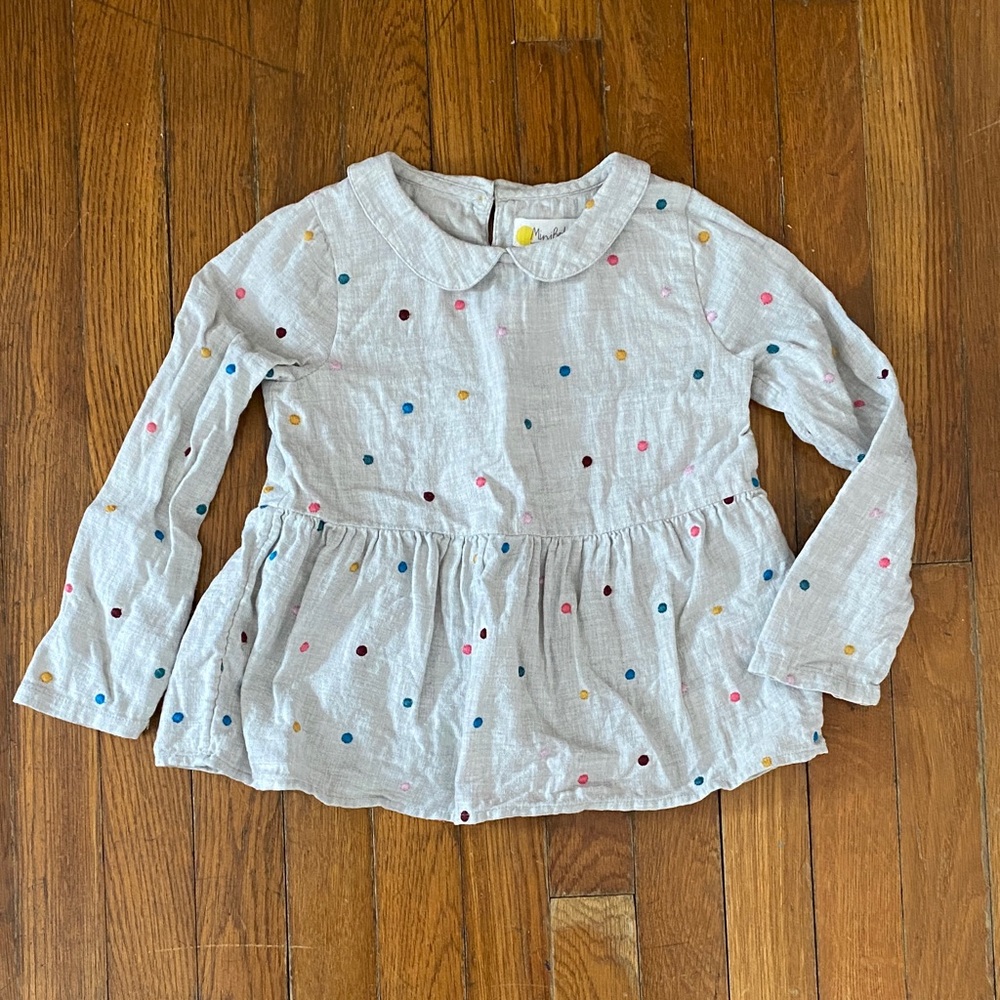 Mini Boden Gray peplum Blouse with Colorful Dots